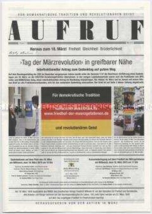 Monatszeitung der Aktion 18. März "Aufruf" zum Gedenken an die Märzrevolution 1848