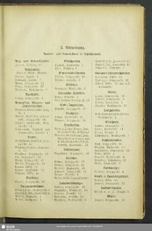 3. Abtheilung. Berufsklassen und Gewerbebetriebe : 3. Abtheilung. Handels- und Gewerbestand in Schloßchemnitz