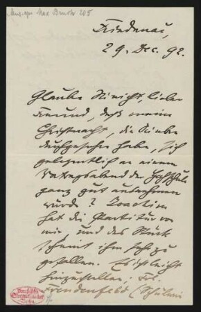 Brief an Philipp Spitta : 29.12.1892