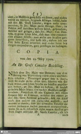 Copia von den 22. Mey 1700