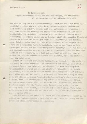 [W163]: Im Prinzip: wahr : Jürgen Borchert: "Elefant auf der Briefwaage" : 40 Feuilletons. Mitteldeutscher Verlag Halle/Leipzig 1979