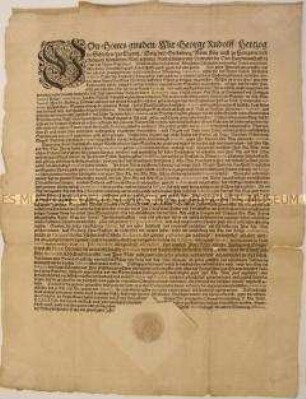 Patent von Georg Rudolph Herzog von Liegnitz an die Stände des Herzogtums betreffend Religionsauseinandersetzungen