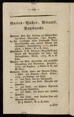 128-136, Garten-Bücher, Botanik, Baumzucht. - Miscellaneen. - Ungebundene Bücher.