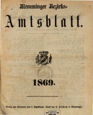Memminger Bezirksamtsblatt. 1869