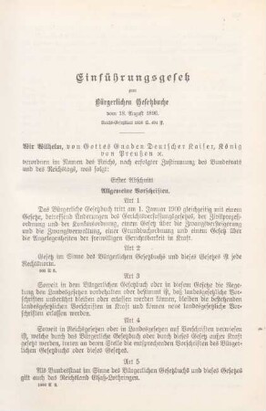 Einführungsgesetz zum Bürgerlichen Gesetzbuche vom 18. August 1896.