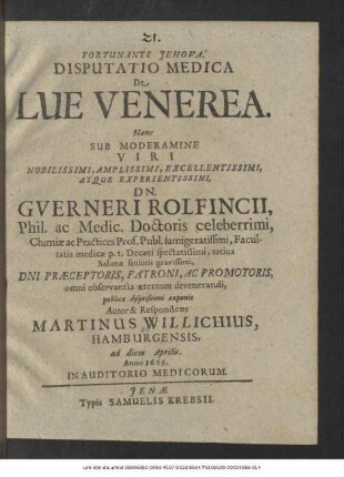 Disputatio Medica De Lue Venerea