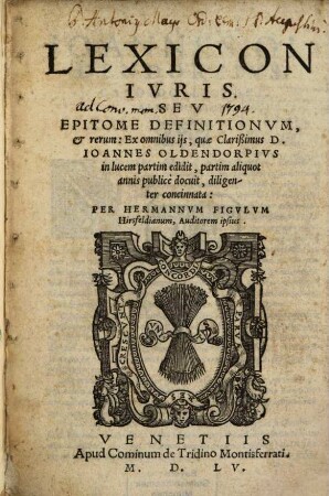 Lexicon Iuris seu Epitome definitionum et rerum