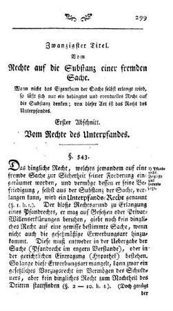 Zwanzigster Titel. Vom Rechte auf die Substanz einer fremden Sache.