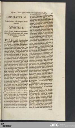 Disputatio VI. De Relatione, & reliquis Prædicamentis.