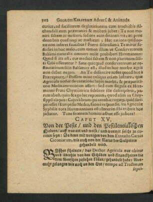 Caput XV. Von der Peste/ und den Pestilentialischen Fiebern/ auff was art und weise/ und wormit solche zu curiren seyn ...