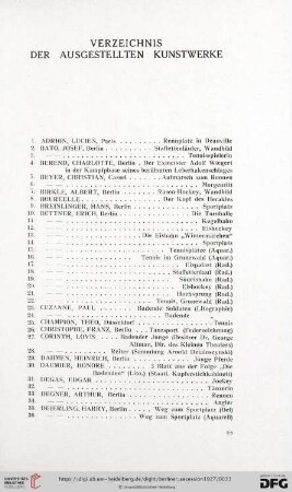 Verzeichnis der ausgestellten Kunstwerke