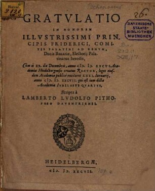 Gratulatio in Honorem Friderici Comitis Palatini ad Rhenum