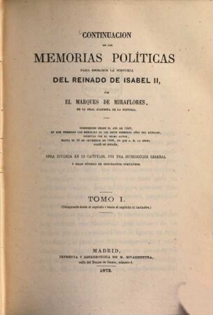 Continuacion de las Memorias Políticas para escribir la historia del Reinado de Isabel II., 1