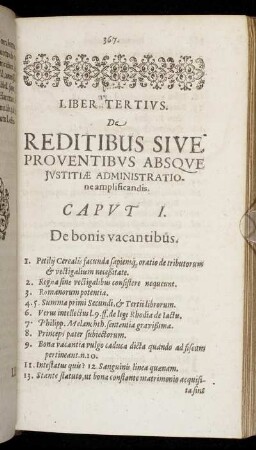 Liber Tertius. De Reditibus Sive Proventibus Absque Justitiæ Administratio ne amplisicandis.