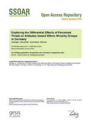 Exploring the Differential Effects of Perceived Threat on Attitudes toward Ethnic Minority Groups in Germany