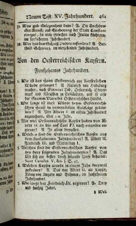 Von den Oesterreichischen Kaysern. Funfzehentes Jahrhundert. - Von den Oesterreichischen Kaysern. des achtzehenten Jahrhunderts.
