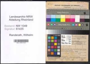 Entnazifizierung Wilhelm Randerath , geb. 16.10.1893 (Schneider)