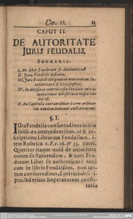 Caput II. De Autoritate Juris Feudalis