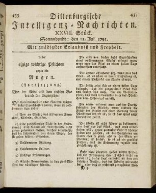 XXVIII. Stück. Sonnabends: den 11. Jul. 1795.
