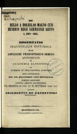 De bello a Boleslao Magno cum Henrico Rege Germaniae gesto a. 1002 - 1005