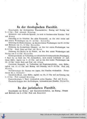 I. In der theologischen Facultät.