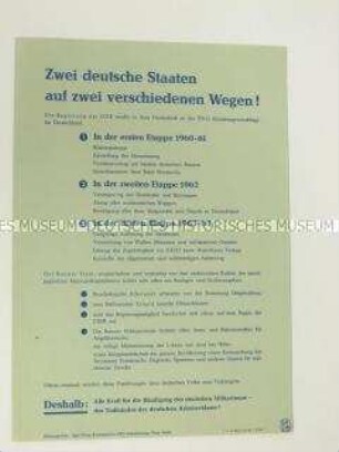Propagandaflugblatt der SED Kreisleitung Gera mit einem Aufruf an die UNO mit Abrüstungsvorschlägen für die BRD