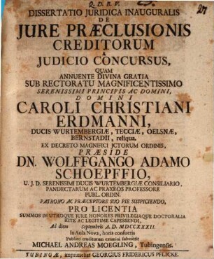Diss. inaug. de jure praeclusionis creditorum a judicio concursus