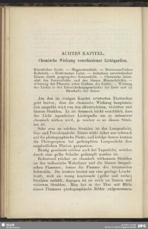 Achtes Kapitel. Chemische Wirkung verschiedener Lichtquellen.