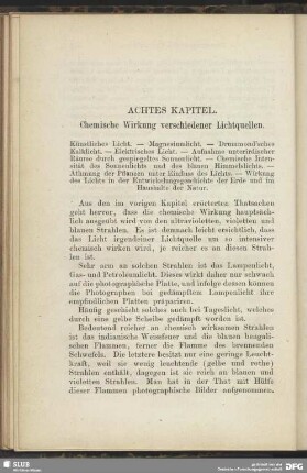 Achtes Kapitel. Chemische Wirkung verschiedener Lichtquellen.