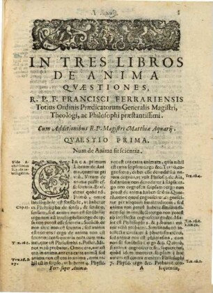 Quaestiones in tres libros de anima Aristotelis