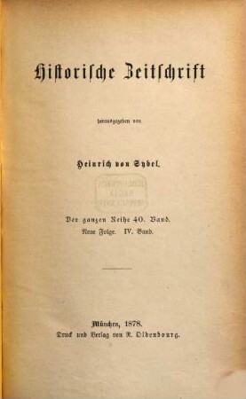 Historische Zeitschrift : HZ. 40. 1878