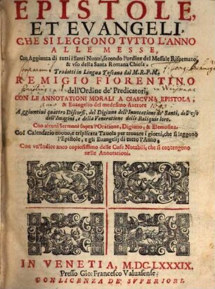 Epistole Evangelii lettioni ... per tutto l'anno