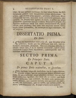 Sectio Prima. De Principiis Entis.