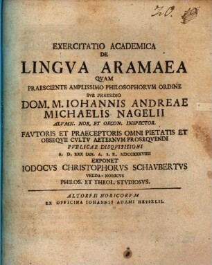 Exercitatio Academica De Lingva Aramaea