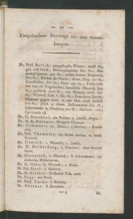 Eingelaufene Beyträge zu den Sammlungen