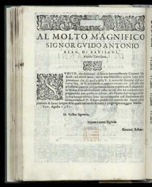 Dedikation an Guido Antonio Alan, Di Barisani
