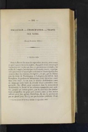 Esclavage. - Emancipation. - Traite des Noirs.
