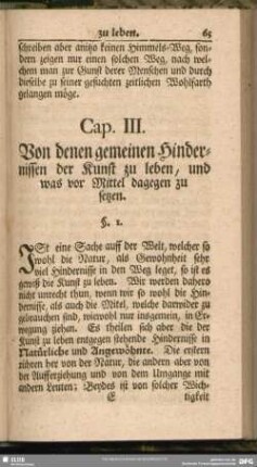 Cap. III. Von denen gemeinen Hindernissen der Kunst zu leben, und was vor Mittel dagegen zu setzen