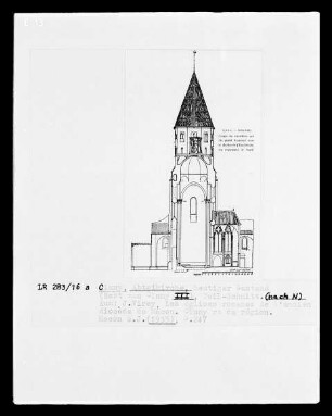 Cluny, Abteikirche, heutiger Restbau, Schnitt, Blick nach Norden