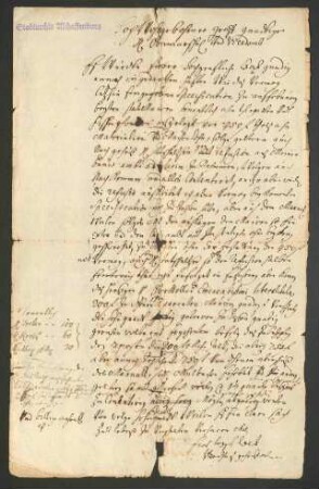Schreiben an den Vizedom zu Aschaffenburg wegen der Ausbesserung der Stadtmauer und den dafür fälligen Materialkosten