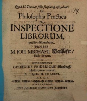 Ex philosophia practica, de inspectione librorum