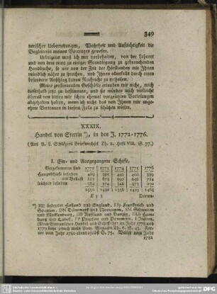 XXXIX. Handel von Stettin, in den J. 1772-1776