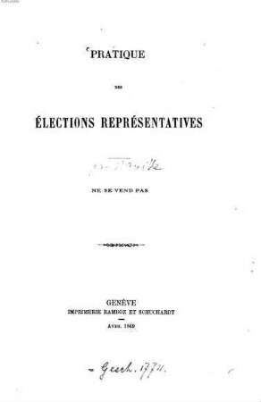 Pratique des élections représentatives : Ne se vend pas