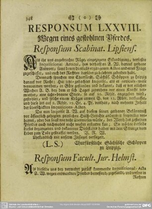 Responsum LXXVIII. Wegen eines gestohlnen Pferdes