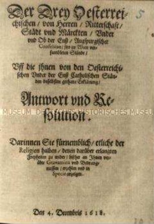 Schreiben der Österreichischen protestantischen Stände an die Niederösterreichischen katholischen Stände wegen des Ständeaufstands in Böhmen