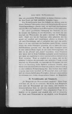 III. Wertphilosophie und Metaphysik.