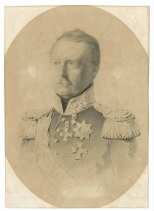 König Wilhelm I. von Württemberg in Uniform mit Orden und Schärpe, Brustbild in Halbprofil
