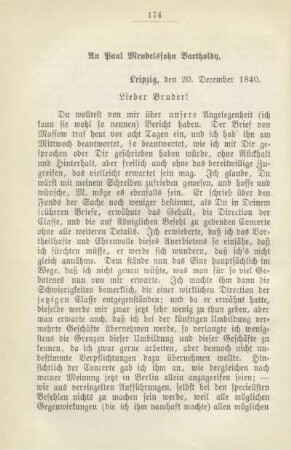 An Paul Mendelssohn Bartholdy. Leipzig, den 20. December 1840