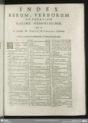 Index Rerum, Verborum Et Phrasium Maxime Memorabilium, Quae In Operum M. Tullii Ciceronis occurrunt