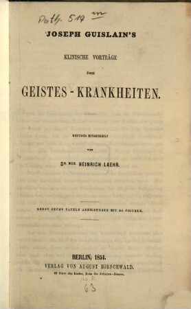 Klinische Vorträge über Geistes-Krankheiten